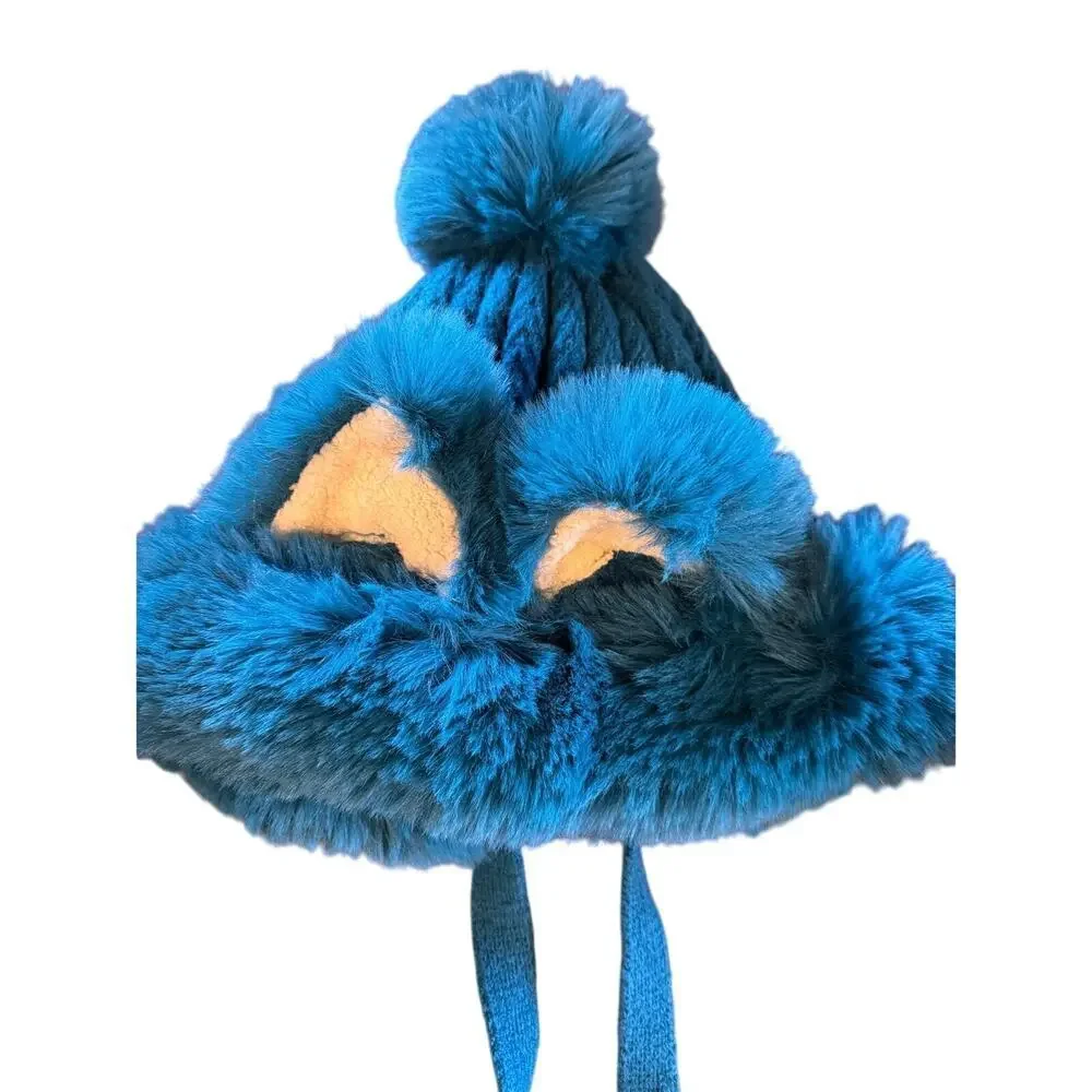 Teal Faux Fur Animal Ear Winter Hat with Chin Ties – Plush Cozy Cold Weather Cap - Picture 3 of 8